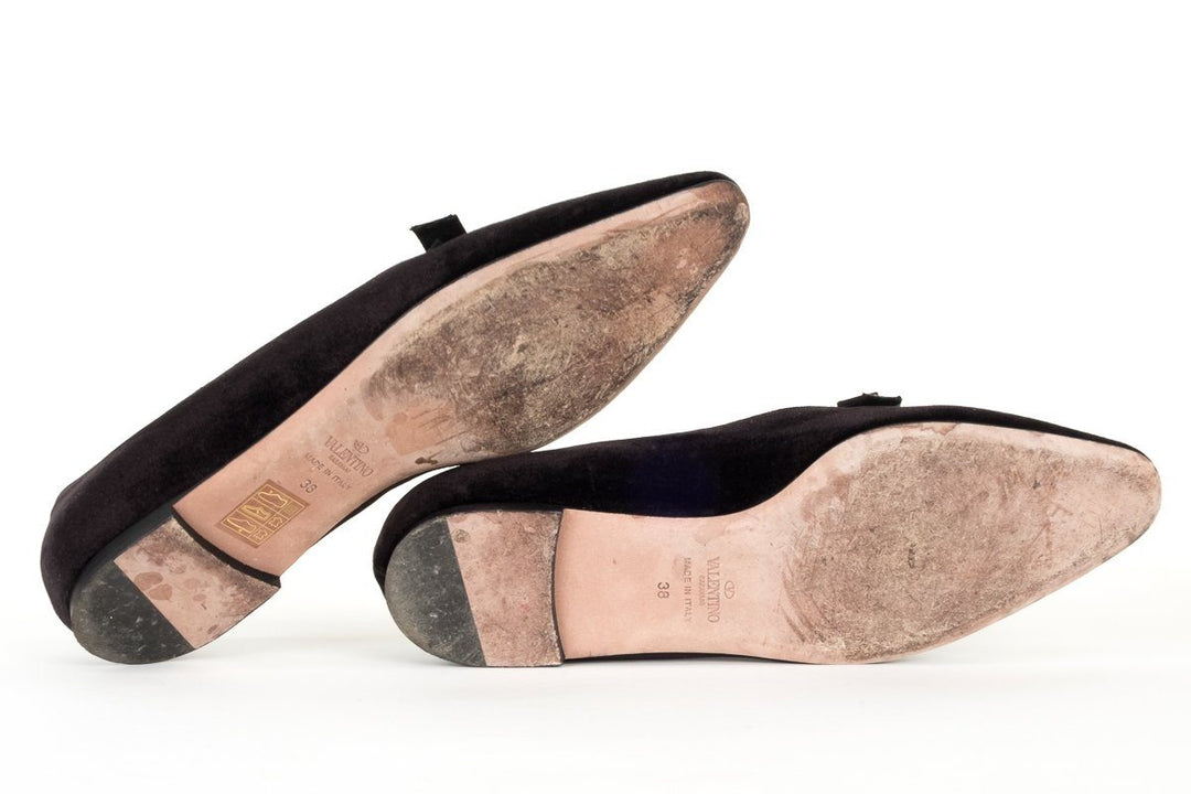 Valentino Black Velvet & Crystal Flats 38
