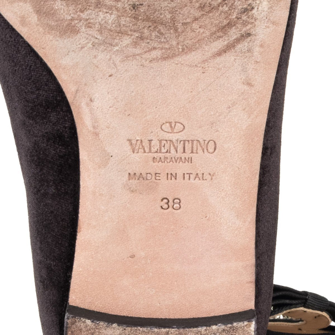 Valentino Black Velvet & Crystal Flats 38