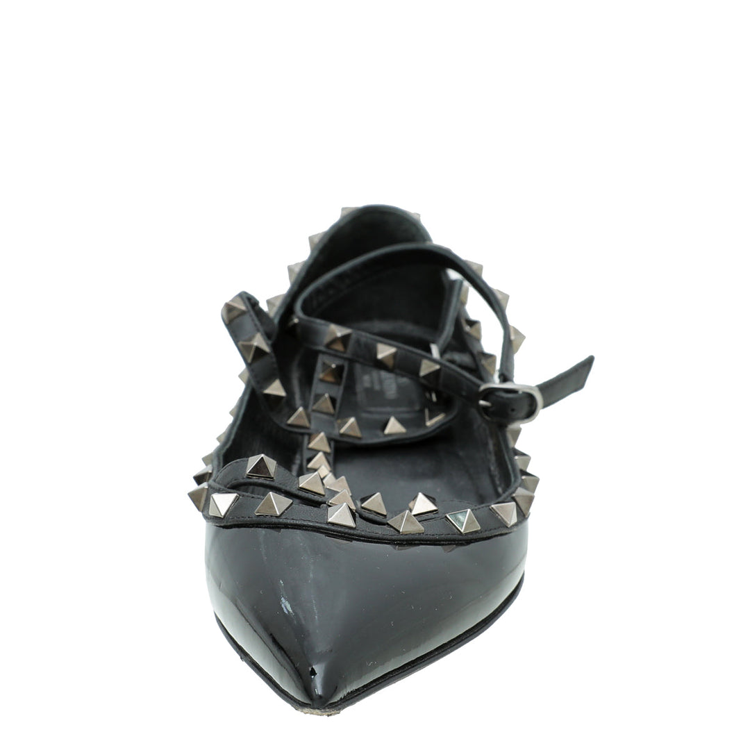 Valentino Black Rockstud Caged Ankle Strap Flat Ballerina 41