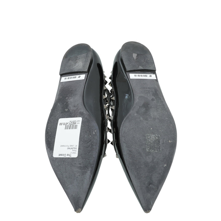 Valentino Black Rockstud Caged Ankle Strap Flat Ballerina 41