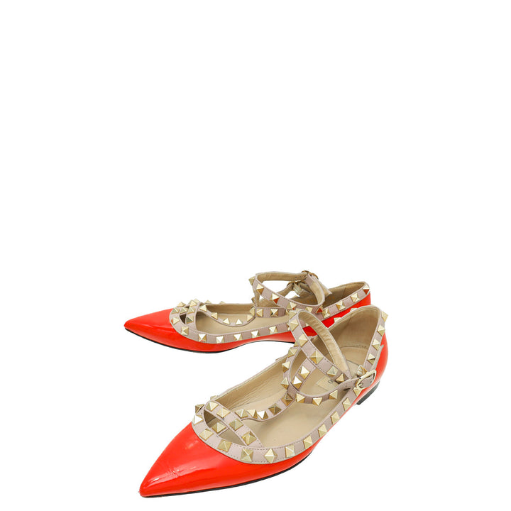 Valentino Coral Rockstud Caged Flat Ballerina 36