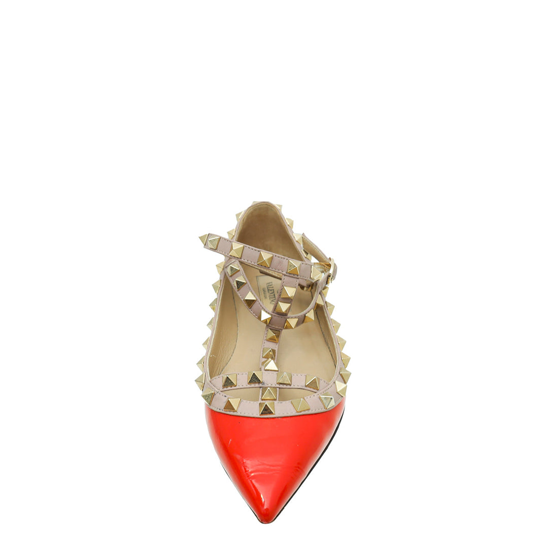 Valentino Coral Rockstud Caged Flat Ballerina 36