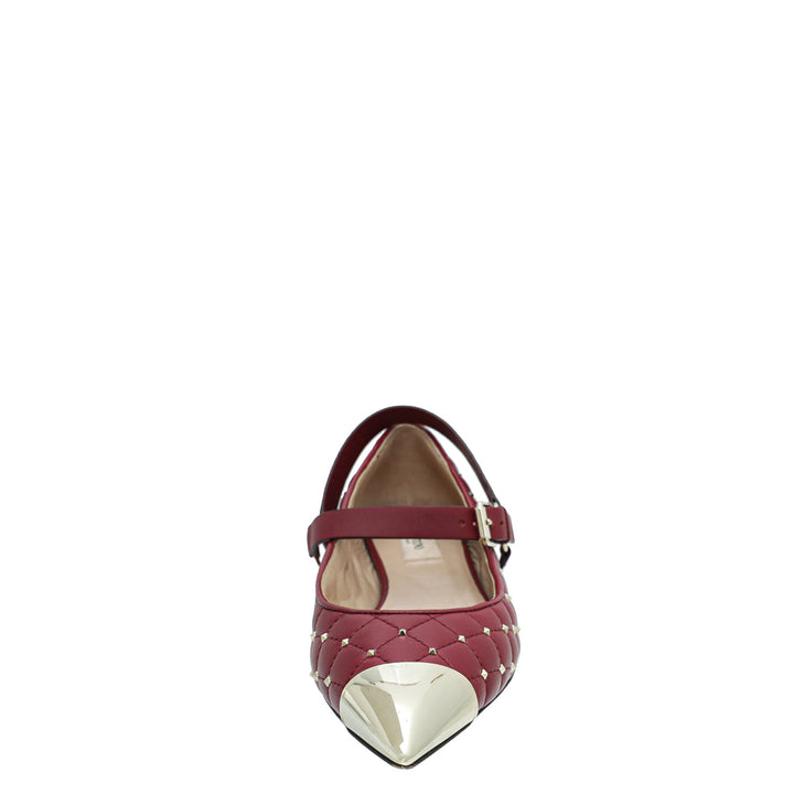 Valentino Burgundy Rockstud Spike Mary Jane Ballet Flats 37