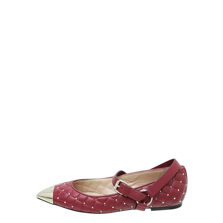 Valentino Burgundy Rockstud Spike Mary Jane Ballet Flats 37