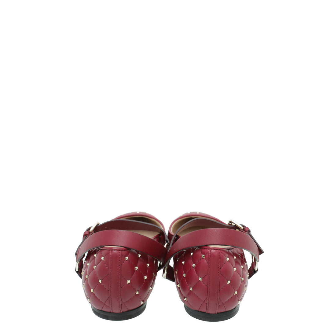 Valentino Burgundy Rockstud Spike Mary Jane Ballet Flats 37