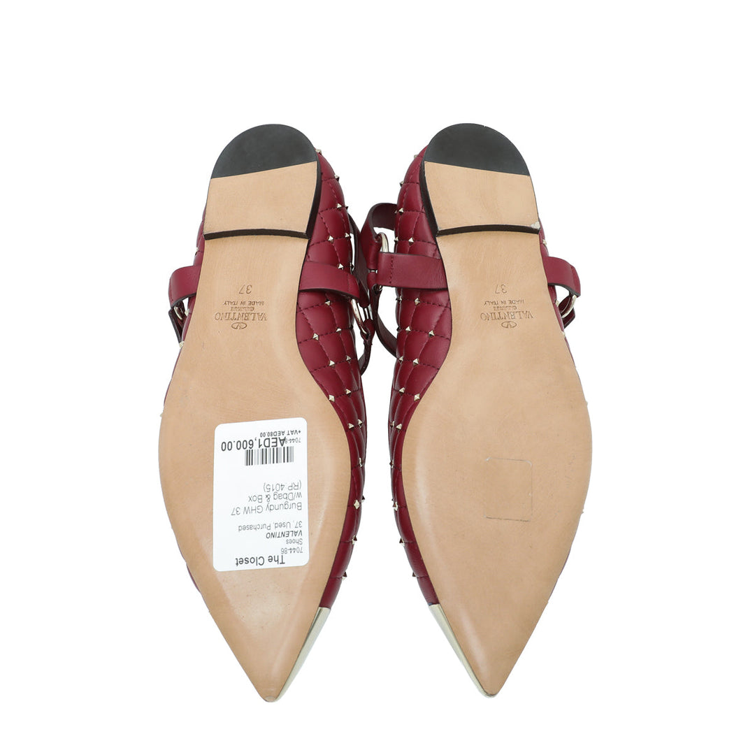 Valentino Burgundy Rockstud Spike Mary Jane Ballet Flats 37