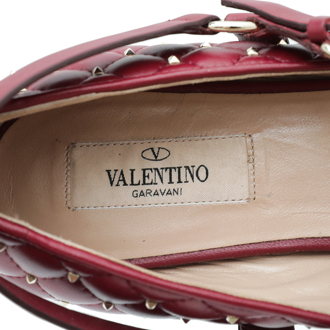 Valentino Burgundy Rockstud Spike Mary Jane Ballet Flats 37