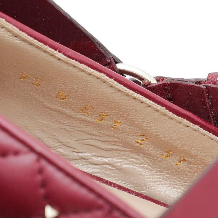Valentino Burgundy Rockstud Spike Mary Jane Ballet Flats 37