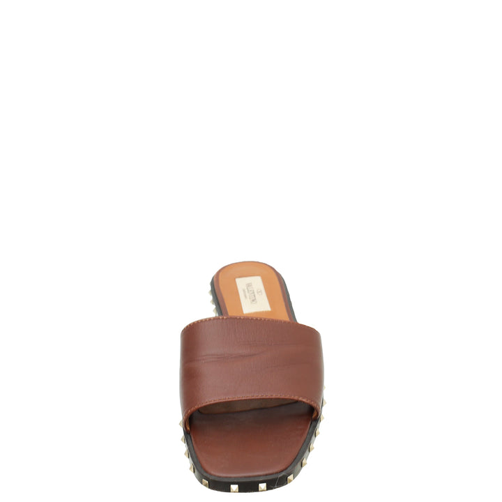 Valentino Brown Rockstud Soul Slide Sandal 35