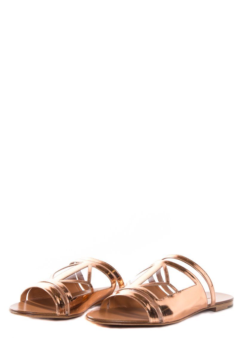 Visconti & Du Reau Rose Gold Metallic Leather Sandals SZ 38 NWT SALE