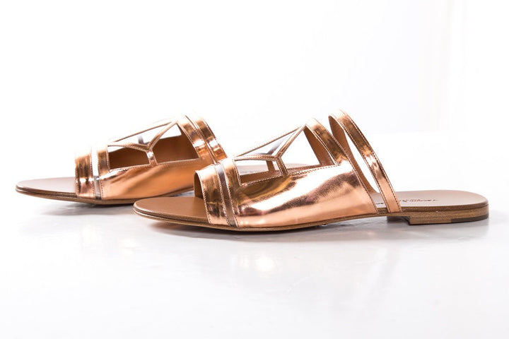 Visconti & Du Reau Rose Gold Metallic Leather Sandals SZ 38 NWT SALE