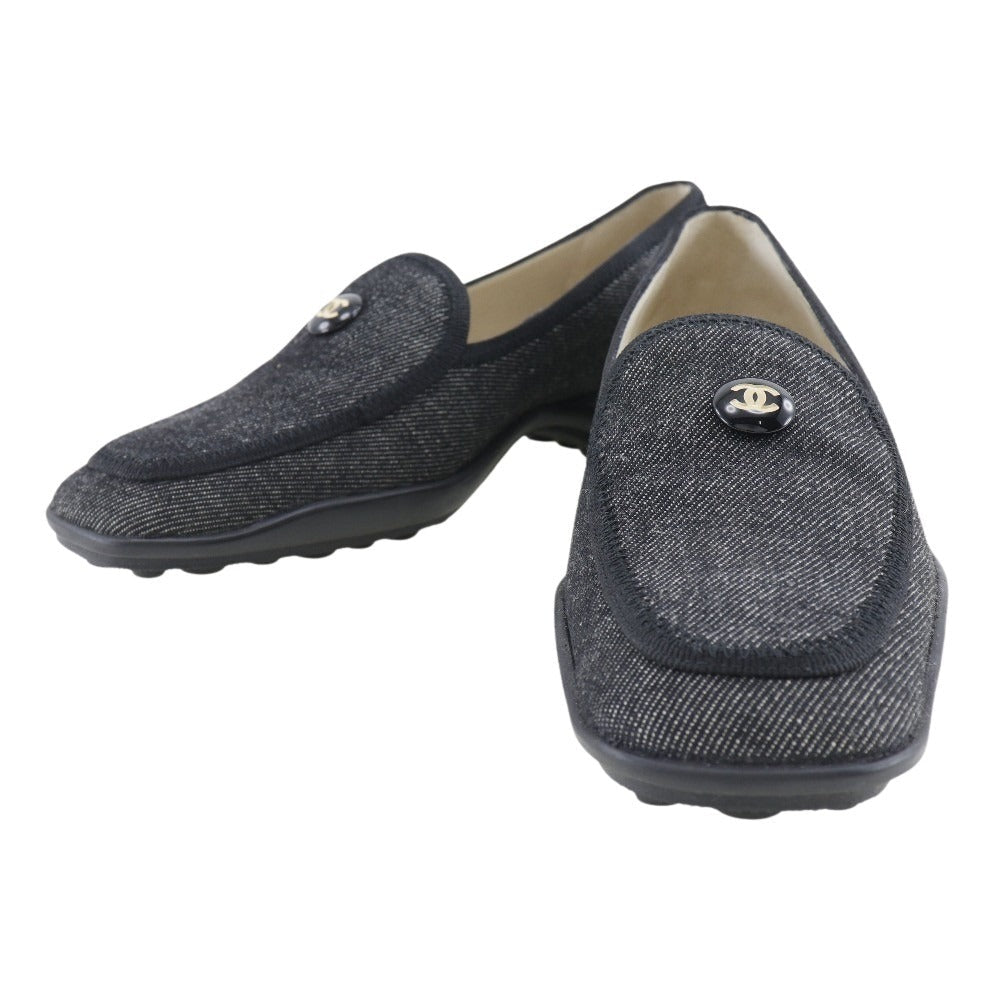 Top Quality Chanel Denim Coco Button Loafers Black