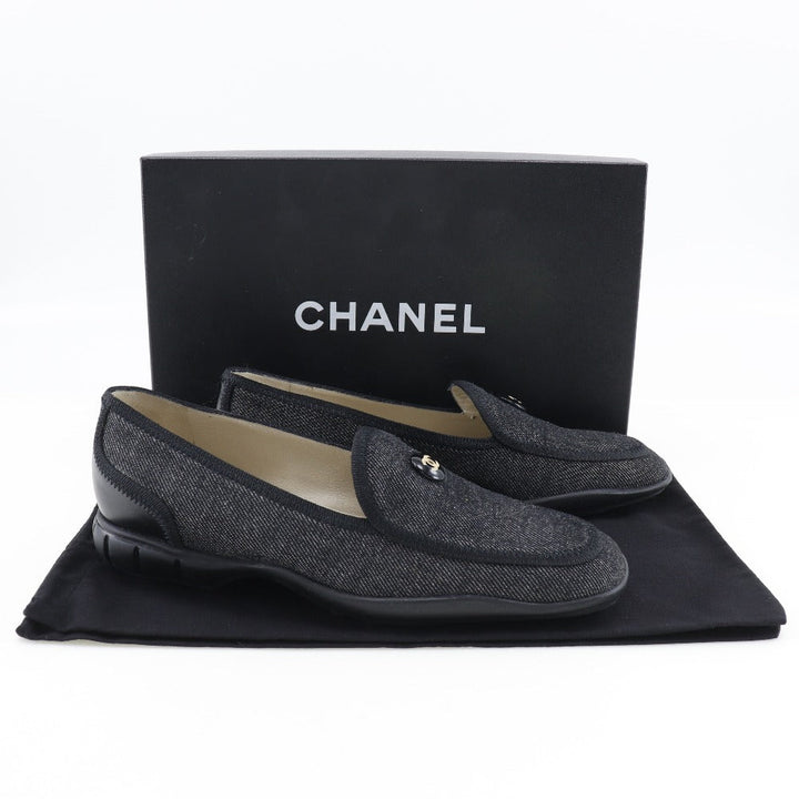 Top Quality Chanel Denim Coco Button Loafers Black