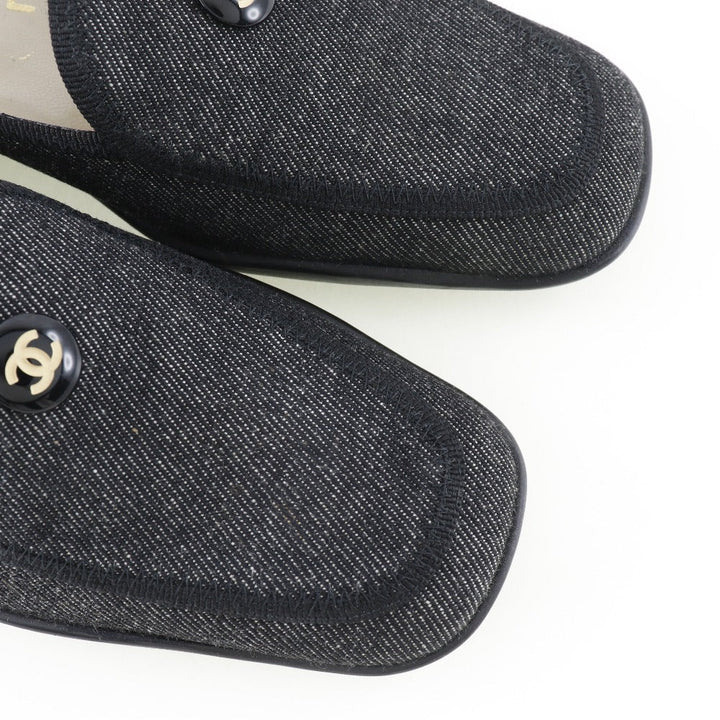 Top Quality Chanel Denim Coco Button Loafers Black
