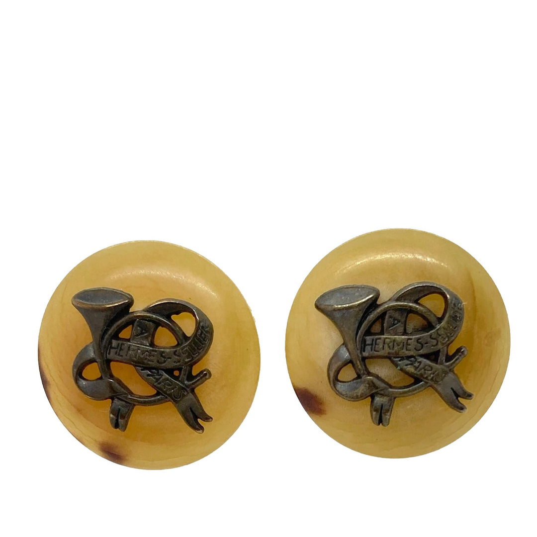 Hermes Horn Sellier Clip On Earrings Costume Earrings