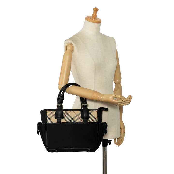BURBERRY Leather-Trimmed Nova Check Handbag