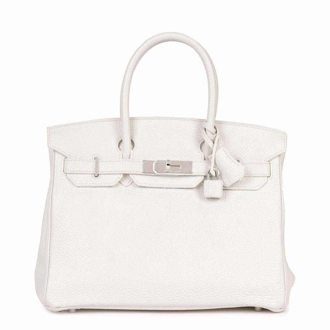 Top quality Hermes White Clemence Leather Birkin 30cm Retourne Tote