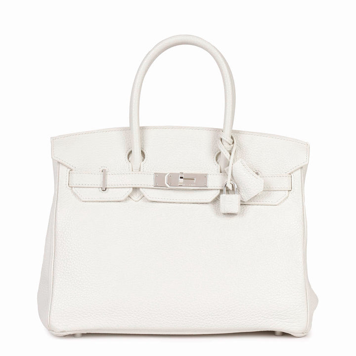 Top quality Hermes White Clemence Leather Birkin 30cm Retourne Tote