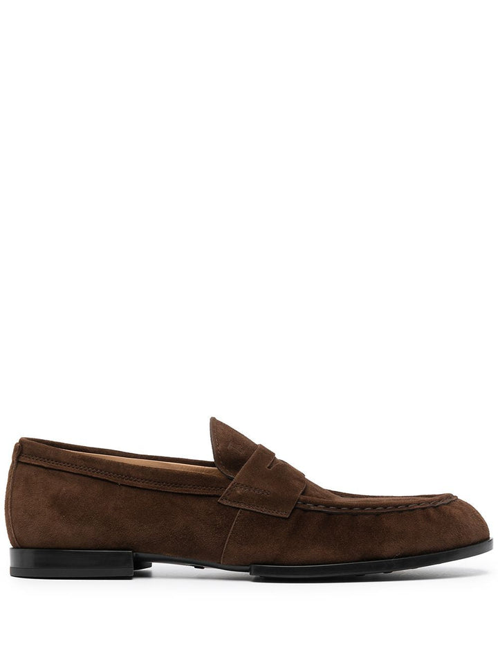 brown leather low-heel loafers