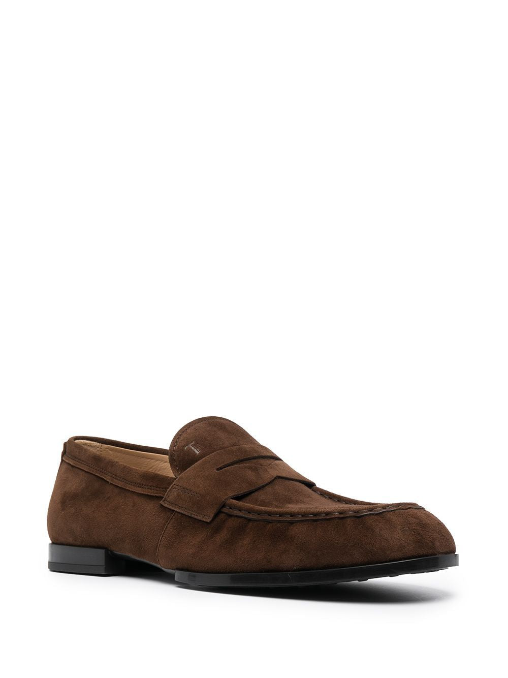 brown leather low-heel loafers