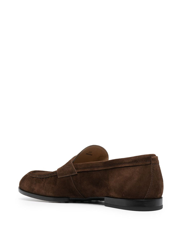 brown leather low-heel loafers