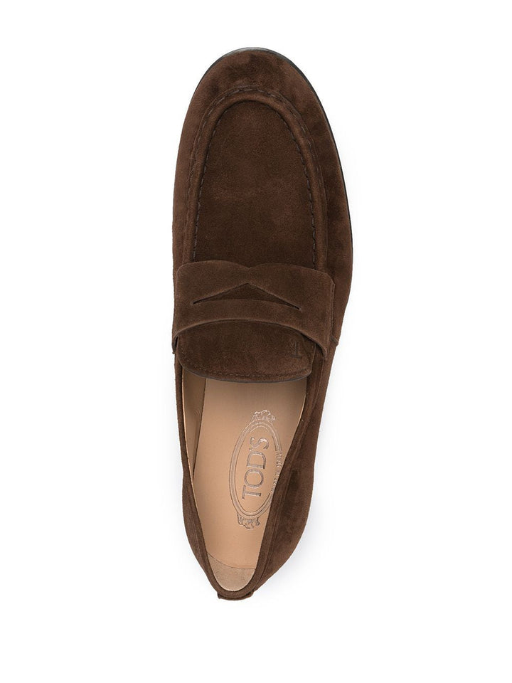 brown leather low-heel loafers