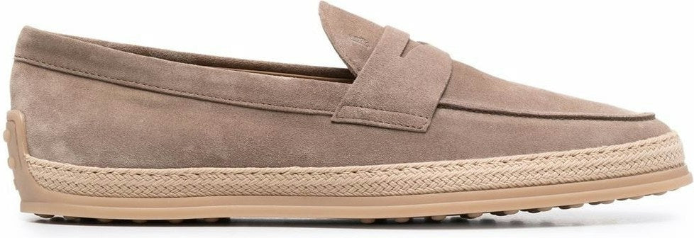SUEDE WOVEN-TRIM PENNY LOAFERS