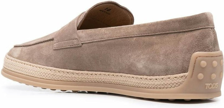SUEDE WOVEN-TRIM PENNY LOAFERS