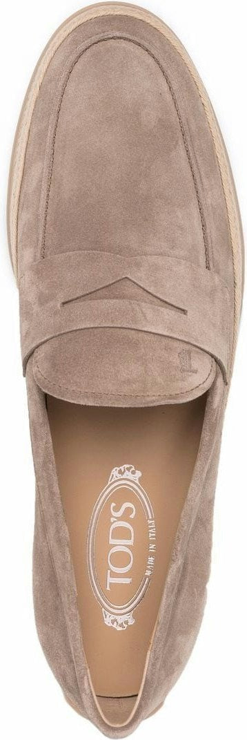 SUEDE WOVEN-TRIM PENNY LOAFERS