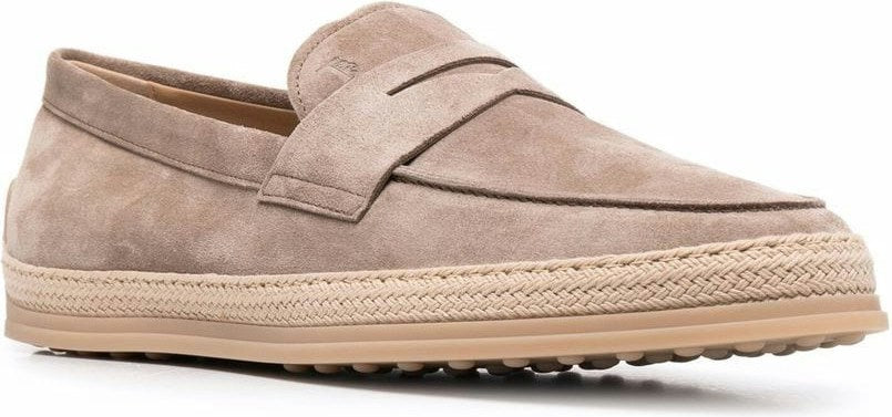 SUEDE WOVEN-TRIM PENNY LOAFERS