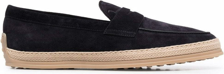 SUEDE WOVEN-TRIM PENNY LOAFERS