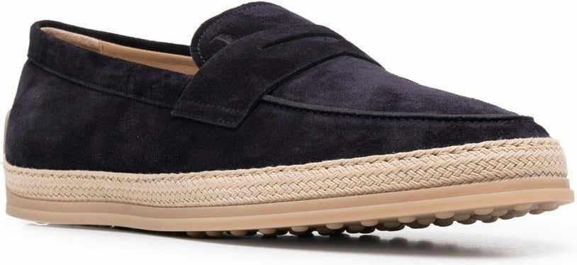 SUEDE WOVEN-TRIM PENNY LOAFERS