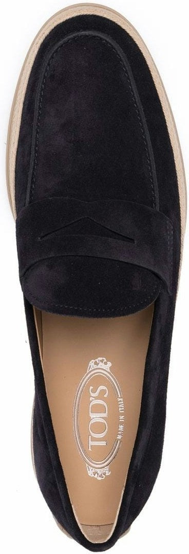 SUEDE WOVEN-TRIM PENNY LOAFERS