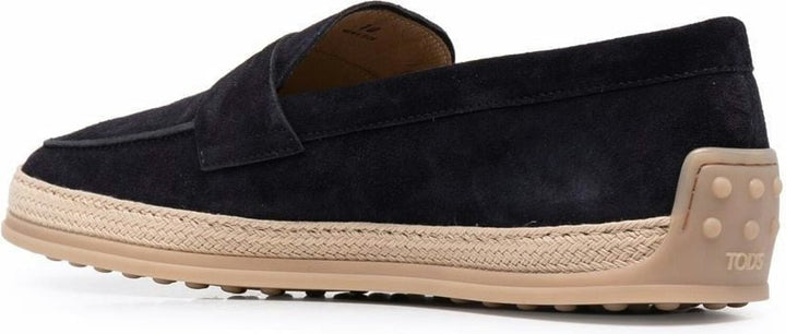SUEDE WOVEN-TRIM PENNY LOAFERS