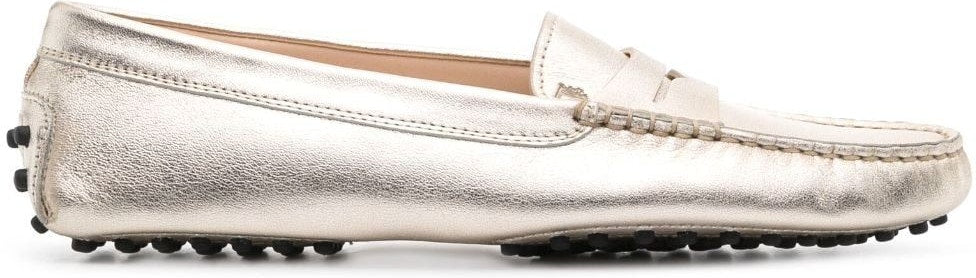 metallic finish leather loafers