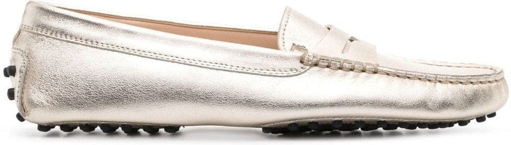 metallic finish leather loafers
