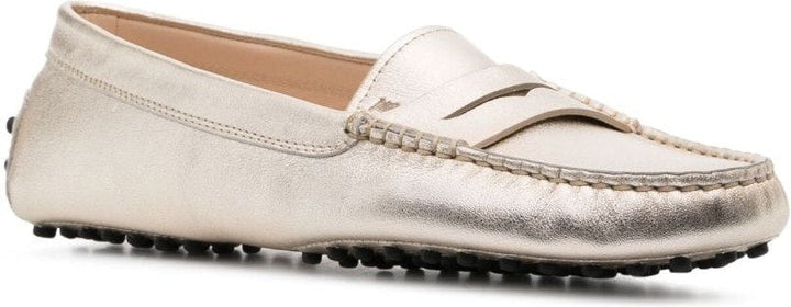 metallic finish leather loafers