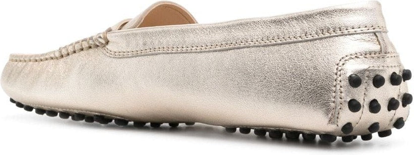 metallic finish leather loafers
