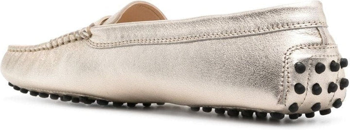 metallic finish leather loafers