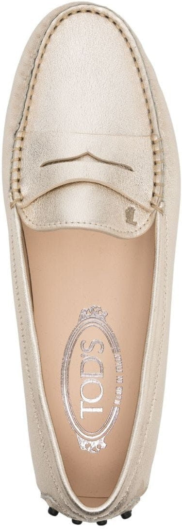 metallic finish leather loafers