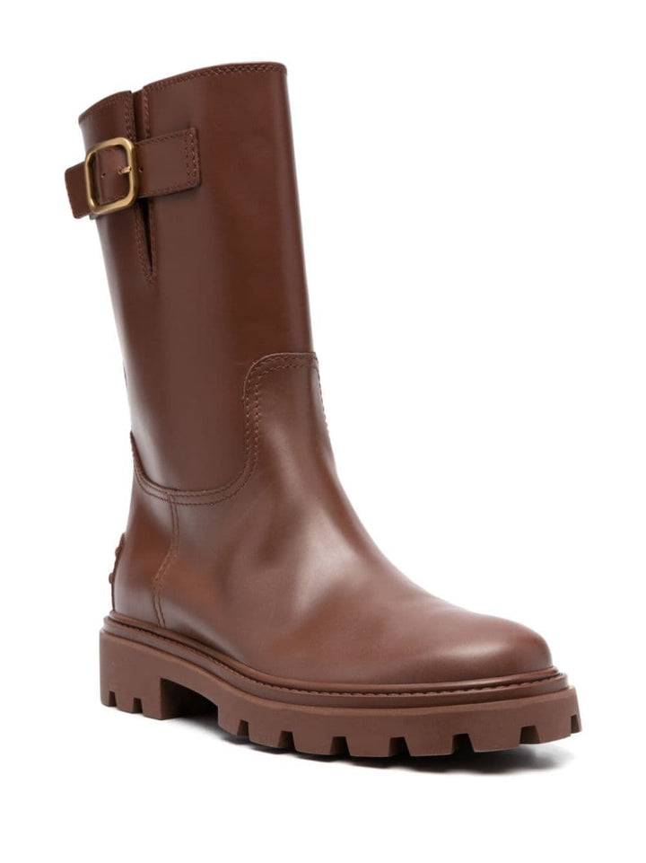 BUCKLE-DETAIL LEATHER BOOTS