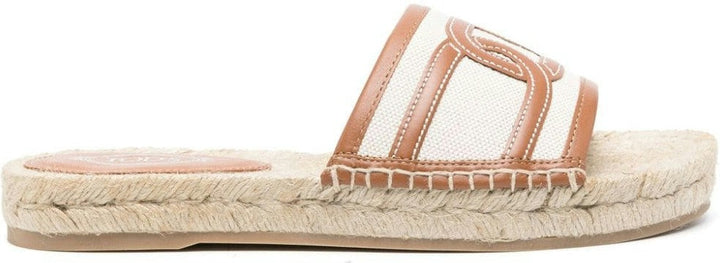 RAFIA AND LEATHER FLAT SANDALS