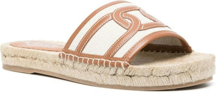 RAFIA AND LEATHER FLAT SANDALS