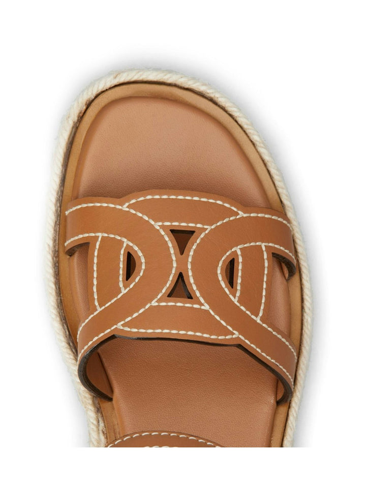 RAFIA AND LEATHER WEDGE SANDALS