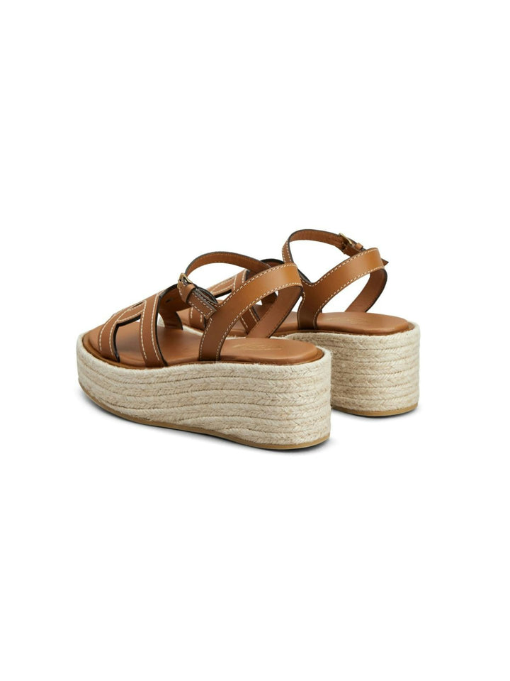 RAFIA AND LEATHER WEDGE SANDALS