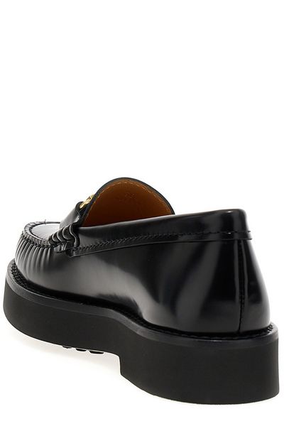 TAN LEATHER LOGO PLAQUE LOAFERS.