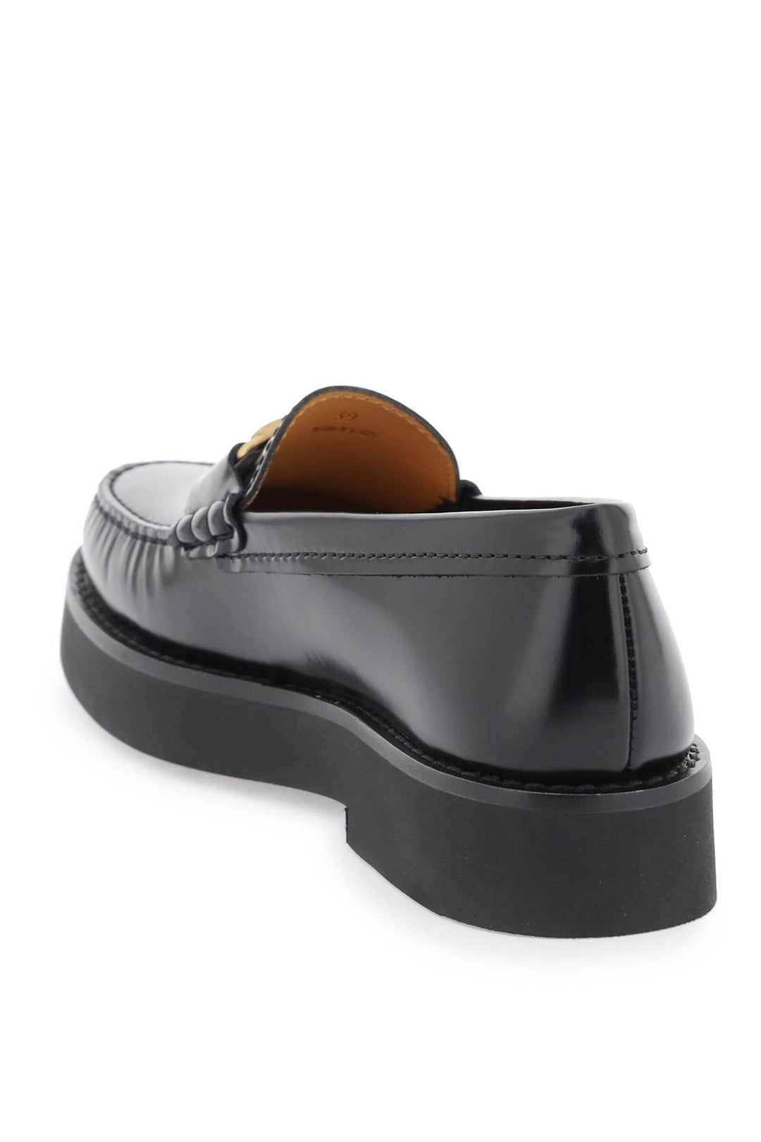 TAN LEATHER LOGO PLAQUE LOAFERS.