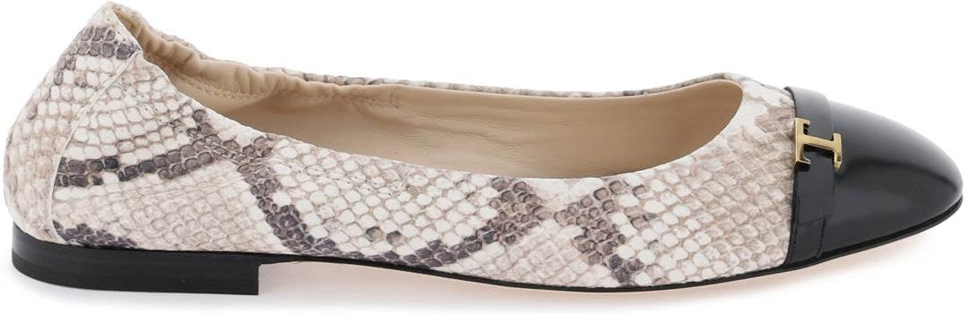 SNAKE-PRINTED LEATHER BALLET FLATS