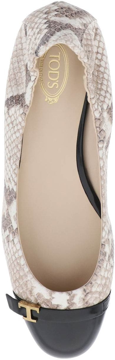 SNAKE-PRINTED LEATHER BALLET FLATS