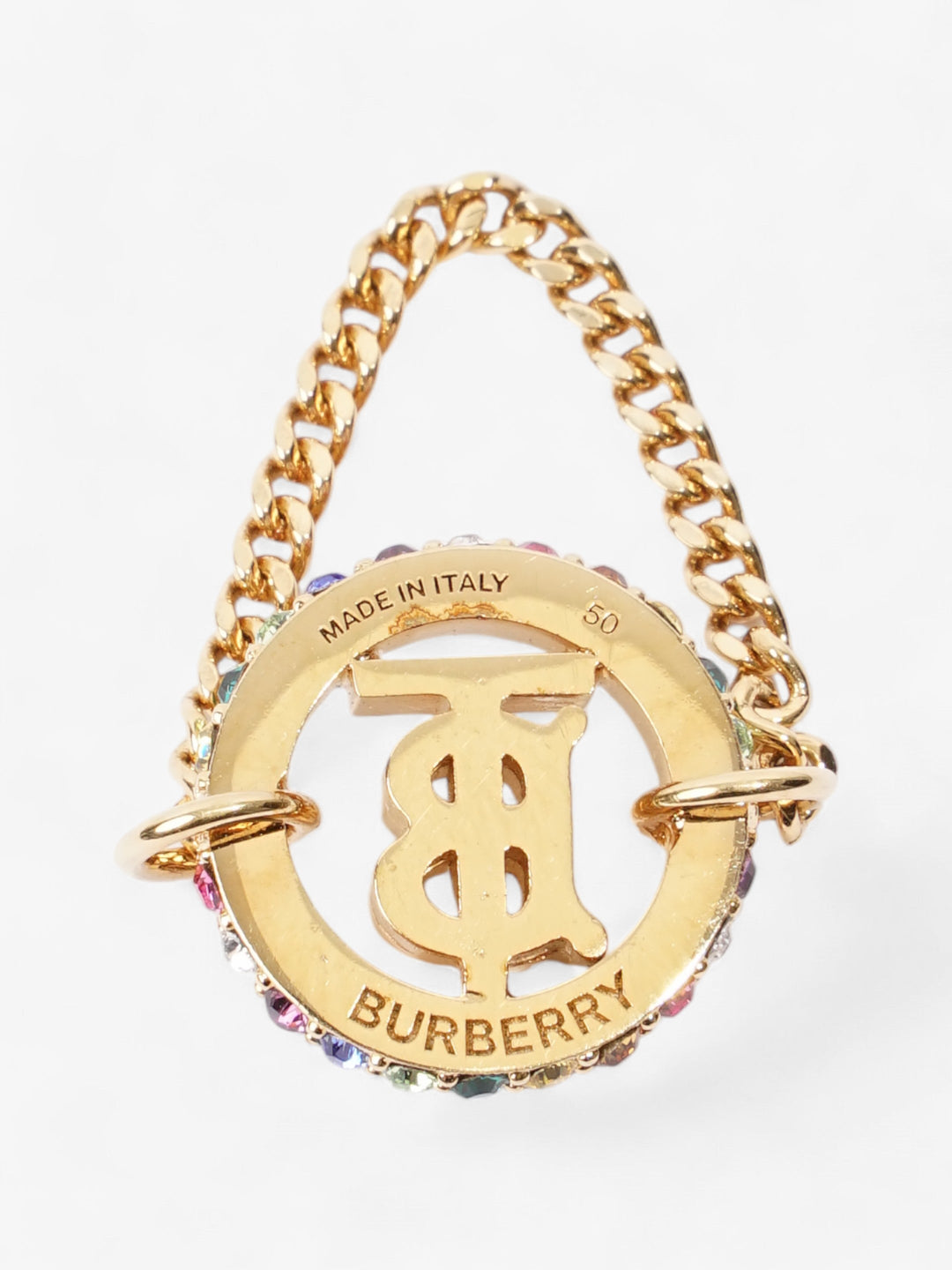 Burberry TB Pave Chain Ring Light Gold / Multicoloured Base Metal Small (Circumference - 50mm)